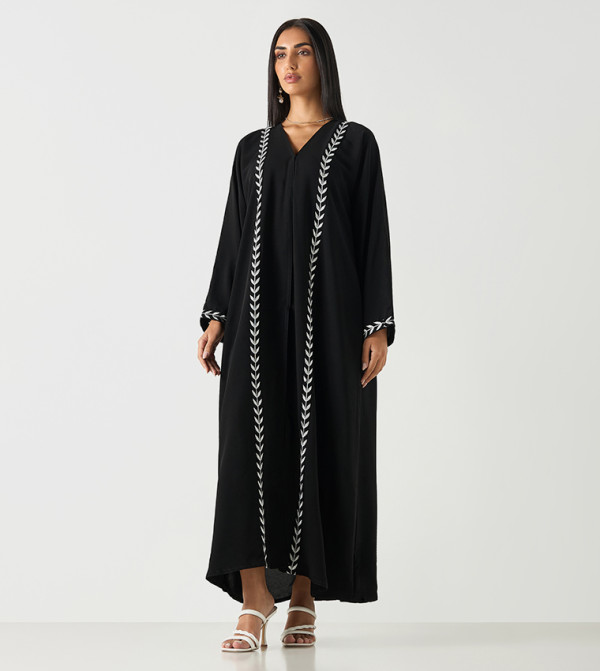 Embroidered V-Neck Abaya