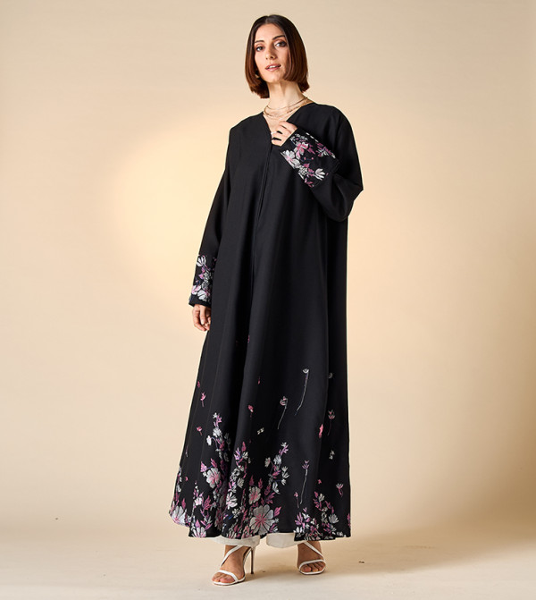 Embroidered V-Neck Abaya with Hijab