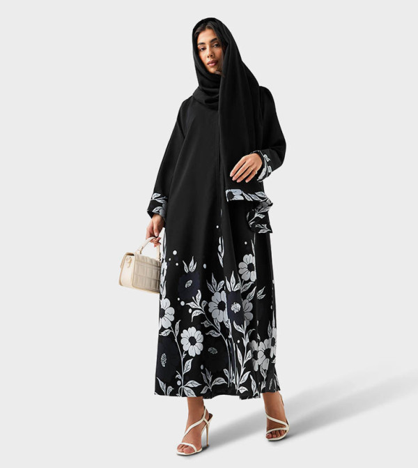 Floral Print Flared Abaya