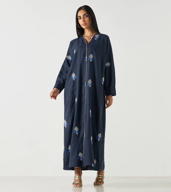 Floral Embroidered V-Neck Abaya