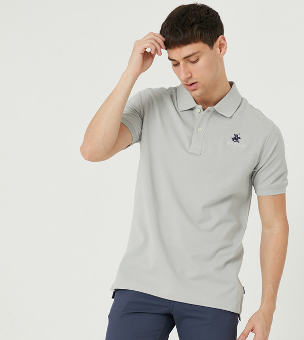 Short Sleeve Polo Tee-Silver
