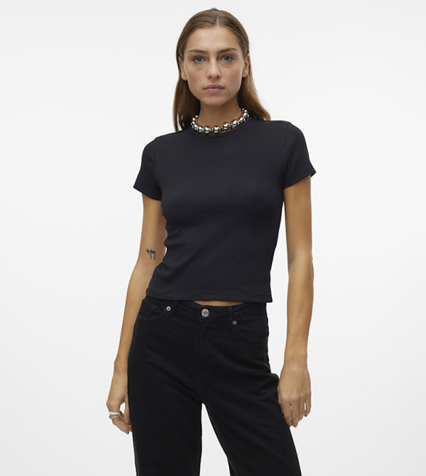 Solid Short Sleeves Crop Top
