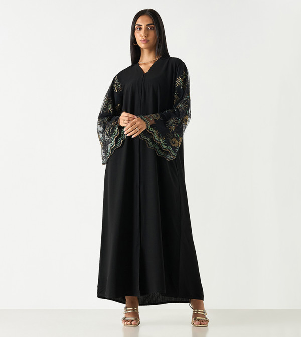 Lace Flared Sleeves Abaya