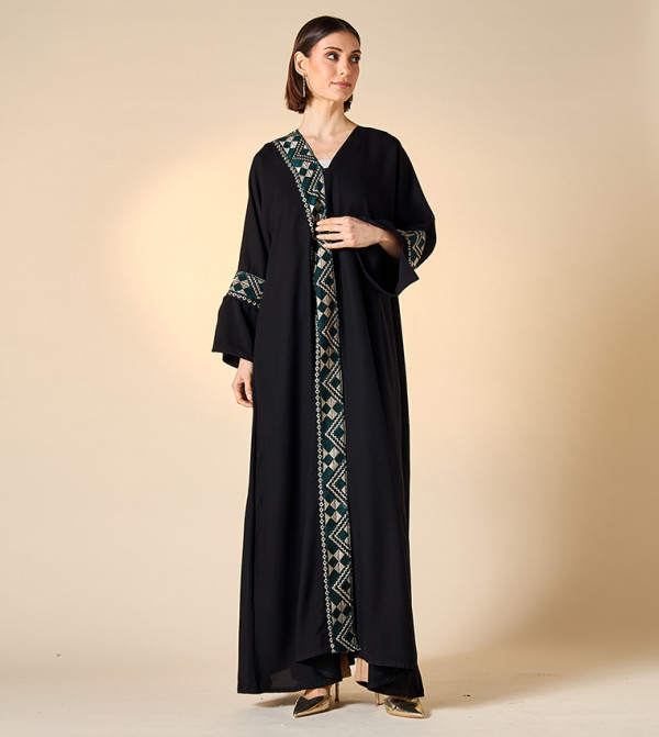 Embroidered V-Neck Abaya with Hijab