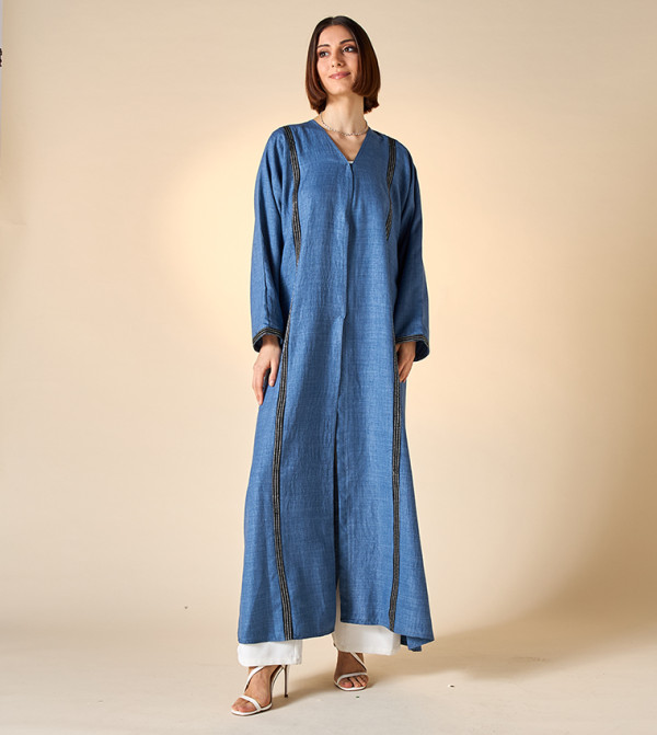 Embroidered V-Neck Abaya with Hijab