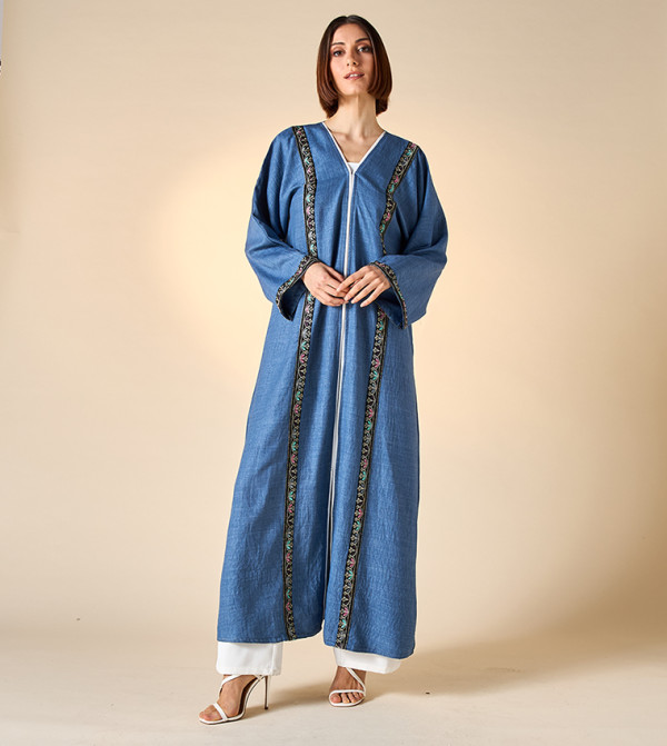 Embroidered V-Neck Abaya with Hijab