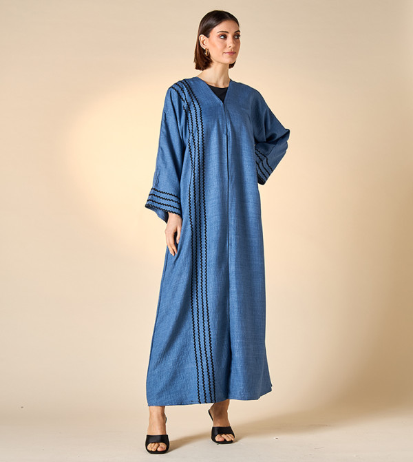 Embroidered V-Neck Abaya with Hijab