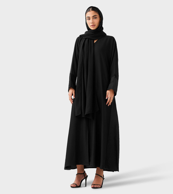Solid Flared Sleeves Abaya