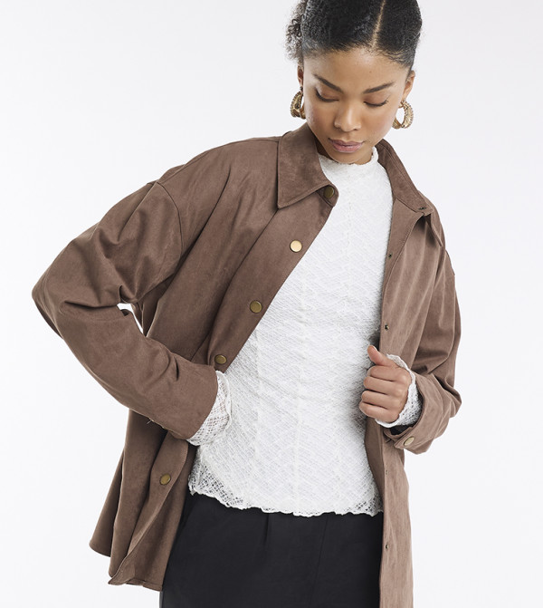 Solid Suede Long Sleeves Overshirt