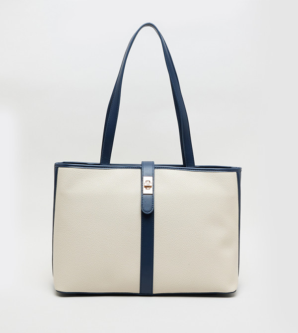 Contrast Detail PU Tote Bag