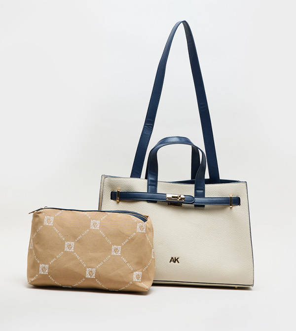 Contrast Detail PU Tote Bag Set