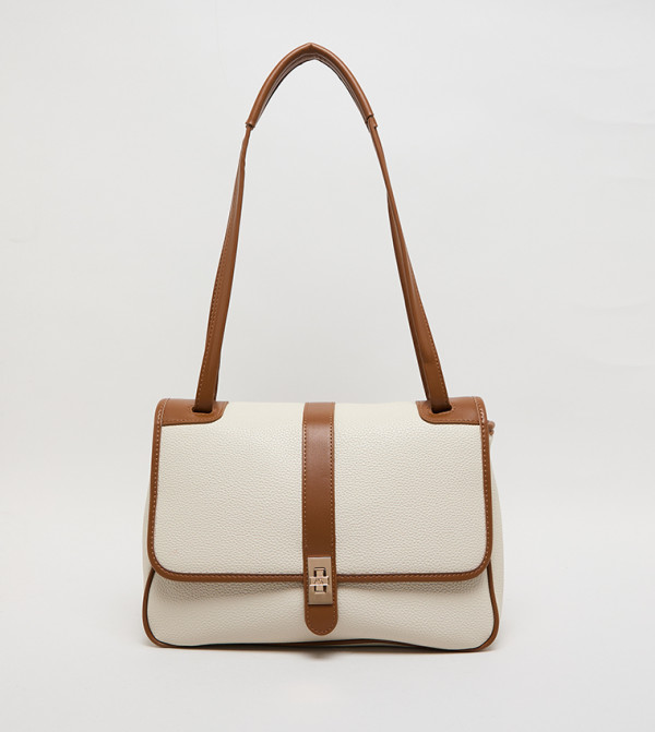Contrast Detail PU Top Handle Bag
