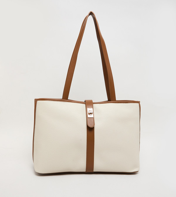Contrast Detail PU Tote Bag