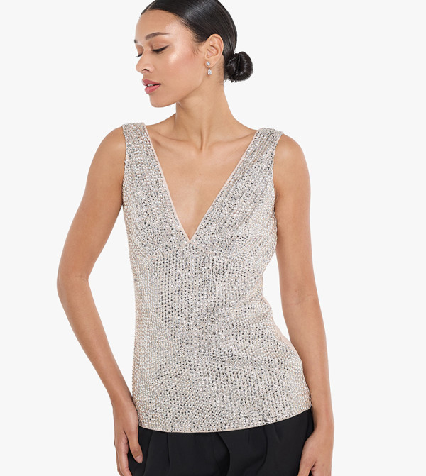 Sequined V-Neck Top