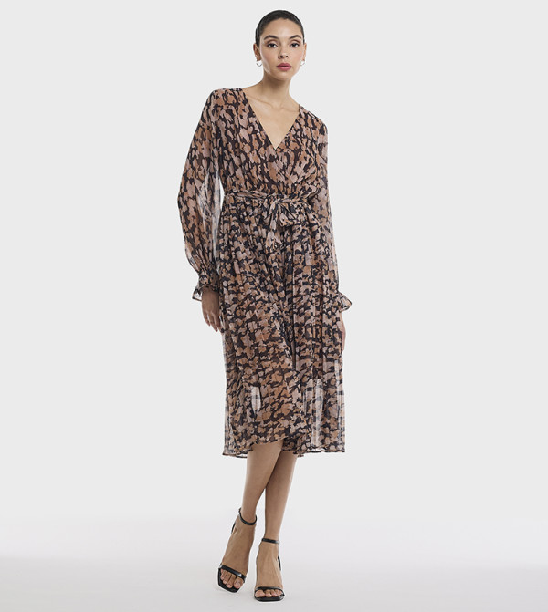 Patterned V-Neck Midi Dress