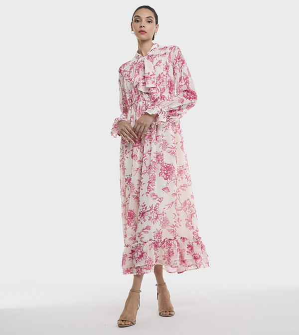 Patterned Tie-Up Neck Maxi Dress
