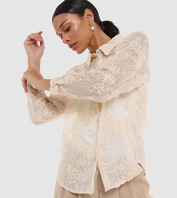 Self Patterned Long Sleeves Shirt
