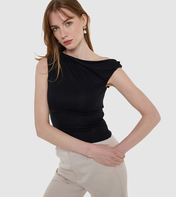 Draped Asymmetric Neck Top