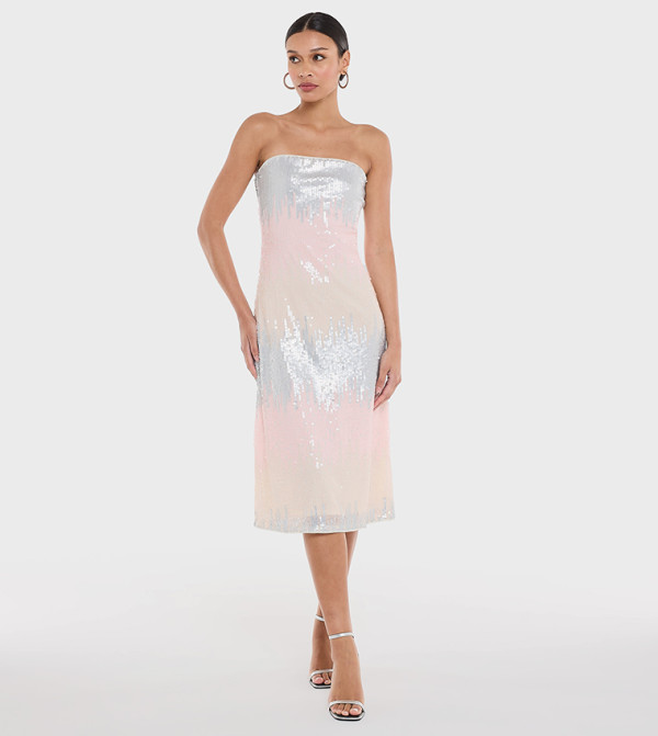 Sequined Strapless Midi Party Dress