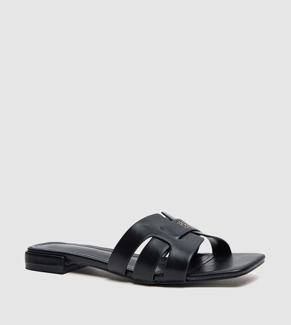 Logo Detail Square Toe Flat Sandals