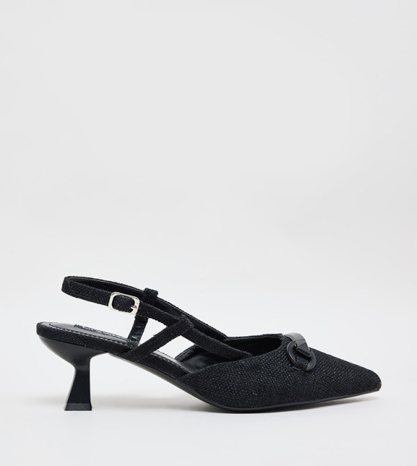 Metal Accent Pointed Toe Slingback Pumps