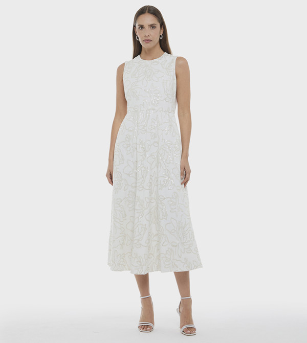 Embroidered Sleeveless Midi Dress