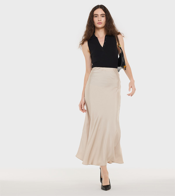 Solid Satin Midaxi Skirt