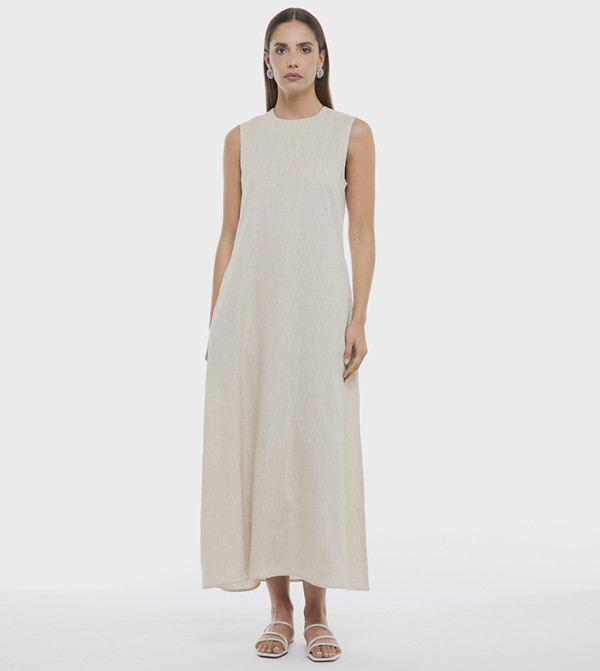 فستان ميدي سادة بدون كم