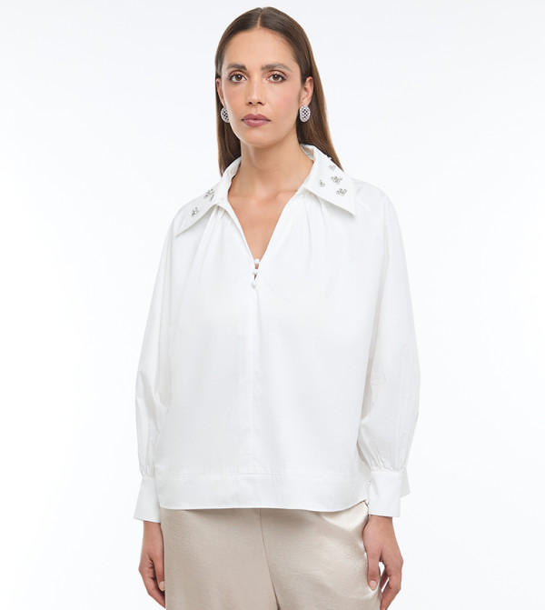 Embellished Detachable Collar Shirt