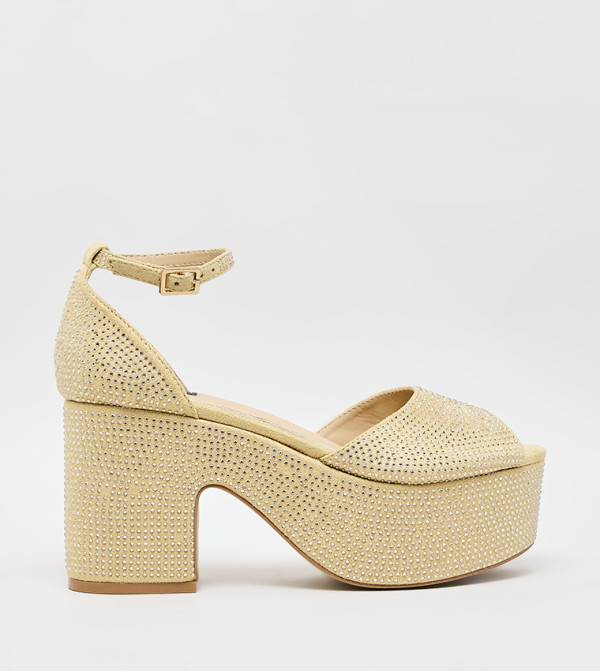 Embellished Ankle Strap Platform Heel Sandals