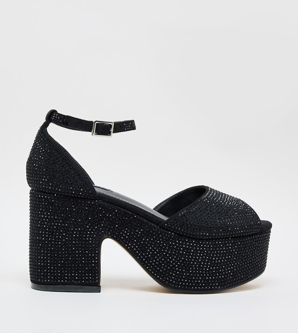 Embellished Ankle Strap Block Heel Sandals