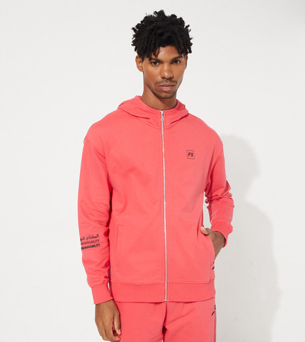 Logo Graphic Print Full Zip Long Sleeve Hoodie