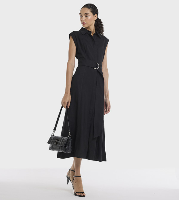 Belted Sleeveless Linen Shirt Dress