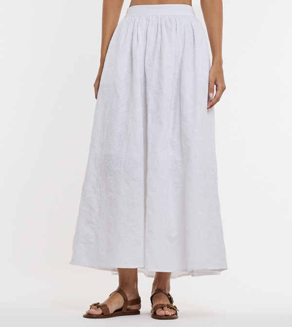 Embroidered Elastic Waist Maxi Skirt 