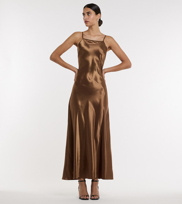 Solid Satin Maxi Slip Dress