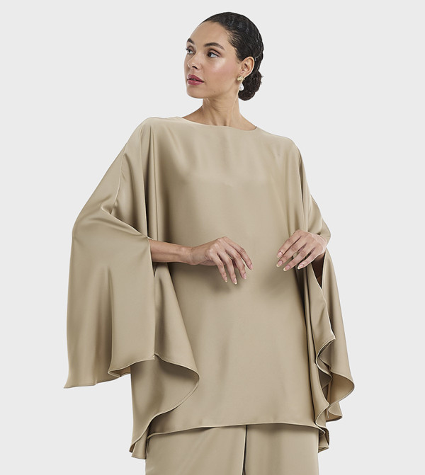 Solid Flutter Sleeves Satin Top