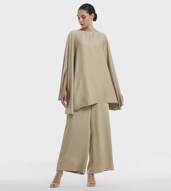 Solid High Waist Wide Leg Trousers