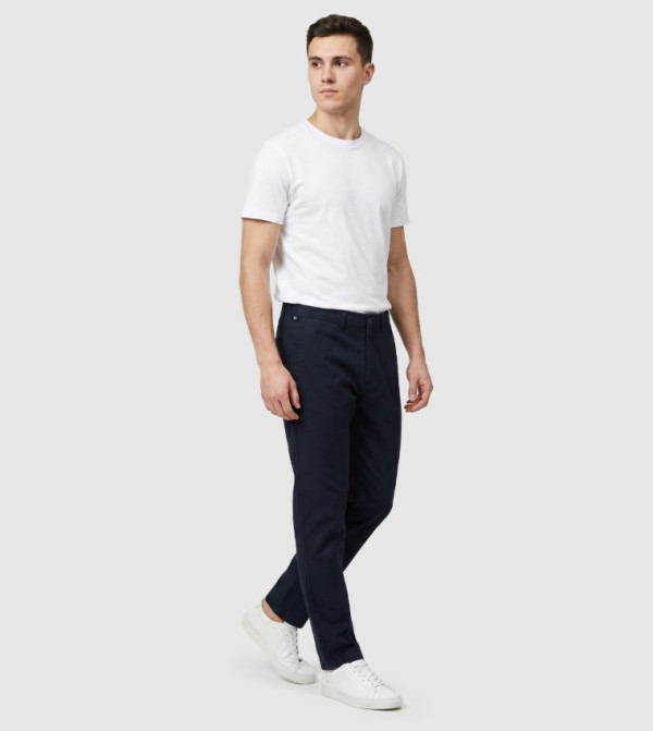 Solid Straight Fit Linen Chinos