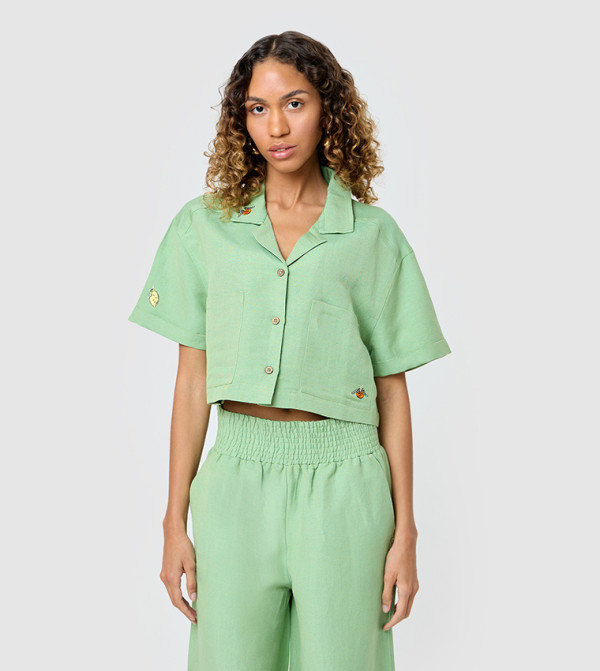 Solid Linen Cropped Shirt