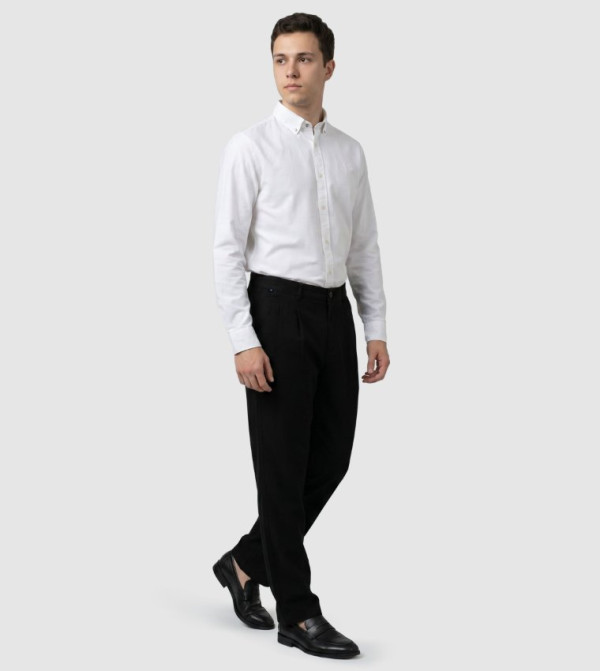 Solid Button Closure Straight Fit Linen Pants
