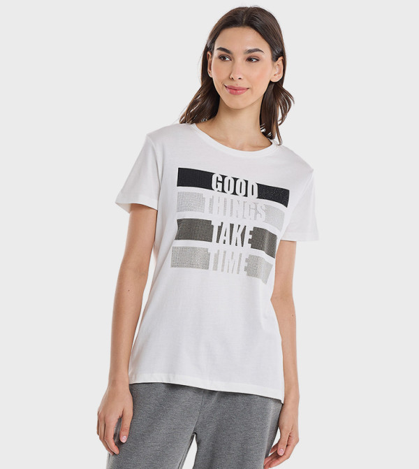 Embellished T-Shirt with Crew Neck