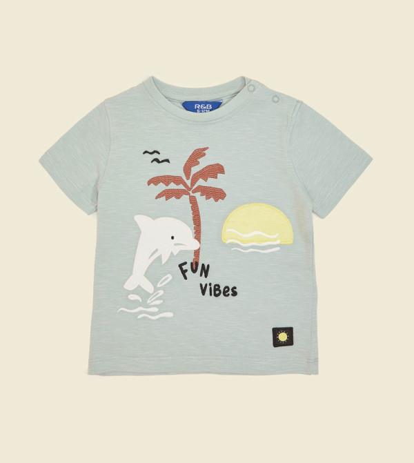 Appliqued T-Shirt with Crew Neck and Short Sleeves