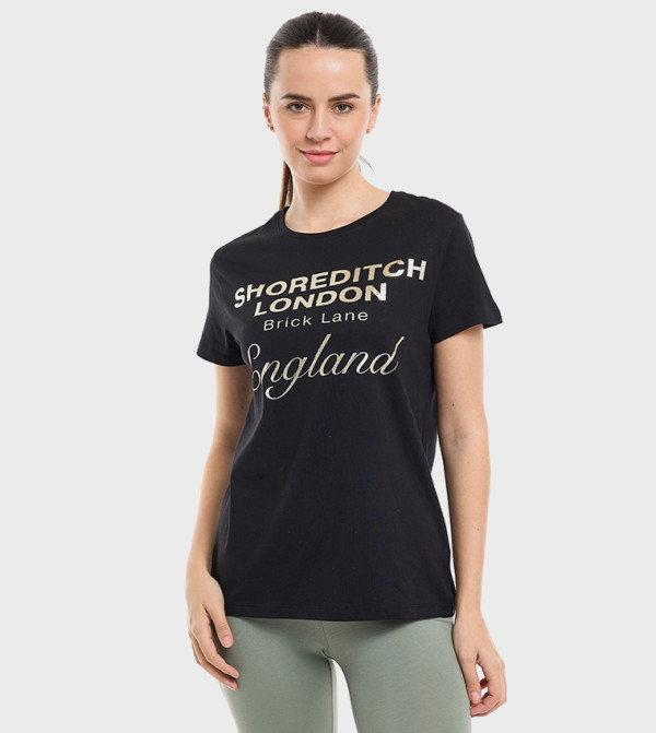 Typography Print T-Shirt with Crew Neck