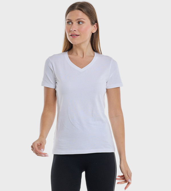 Solid T-Shirt with V-Neck and Short Sleeves