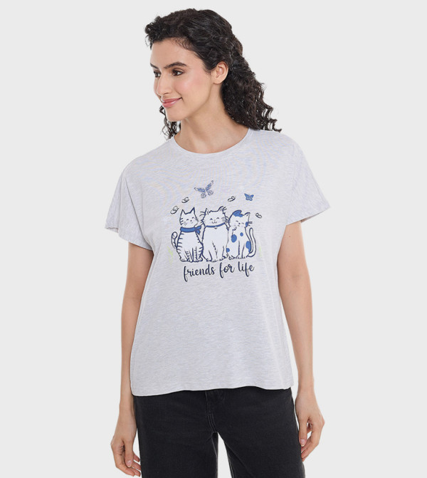 تيشيرت نوم مطبوع بأكمام قصيرة