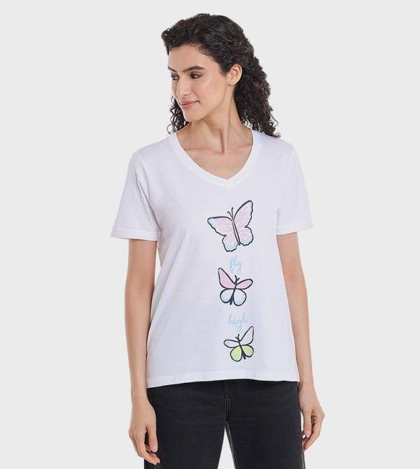 تيشيرت نوم مطبوع بأكمام قصيرة