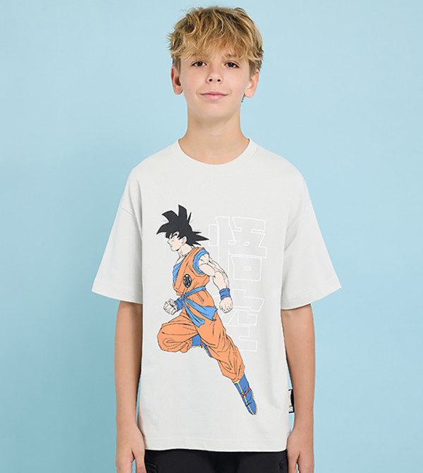 تيشيرت كم قصير بقبة مستديرة وطبعة