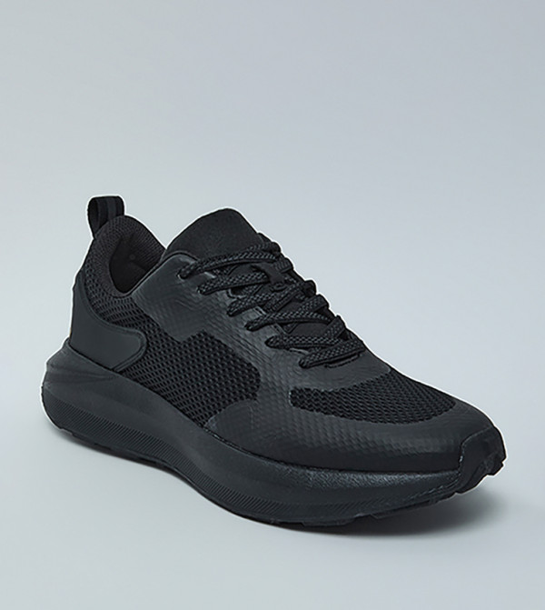 Mixed Texture Lace-Up Low Top Sneakers