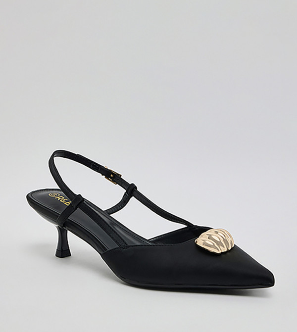 Gold Shell Embellished Buckle Slingback Pumps