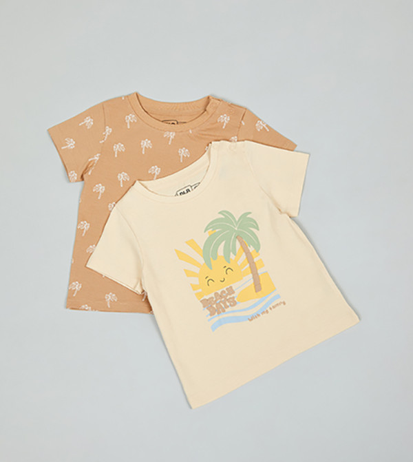 تيشيرت كم قصير بطبعة - قطعتين